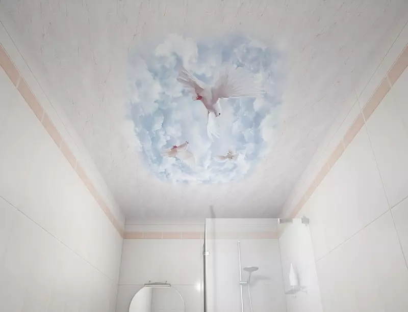 プラスチック製のパネル（78枚の写真）からの浴室の天井：PVCからの天井パネルのオプション、浴室のパネル天井のデザインのアイデア 10282_58