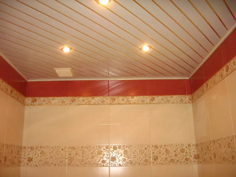 Strop v kopalnici iz plastičnih plošč (78 fotografij): Možnosti za stropne plošče iz PVC, plošče stropne ideje v kopalnici 10282_6