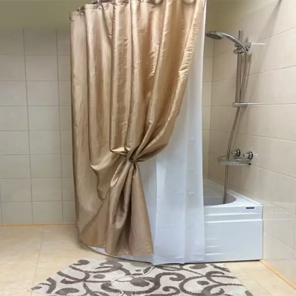 duş üçün Curtains: parça pərdələr və duş üçün digər modelləri. Necə onları seçin? 10296_18