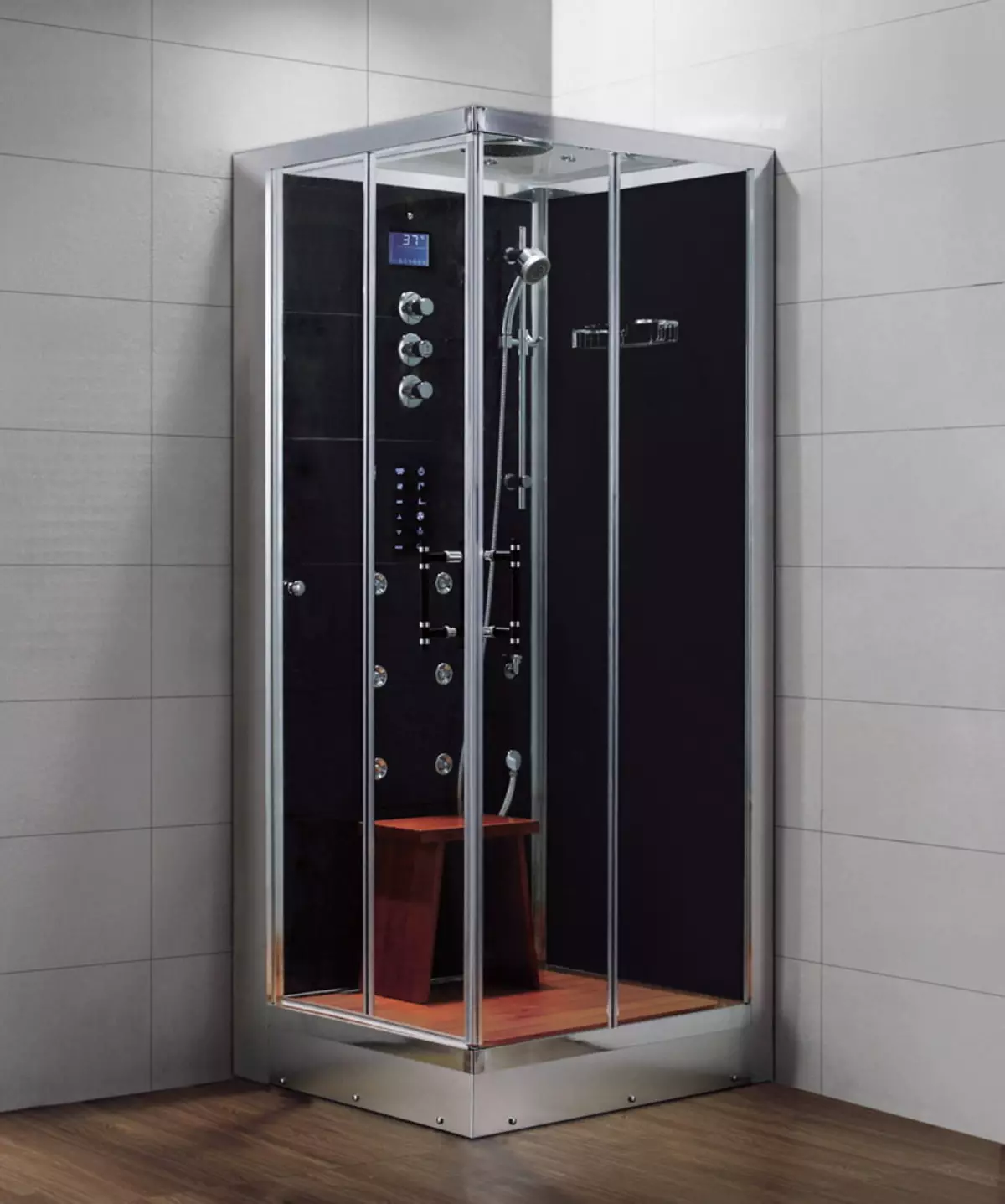 Square shower kabiinid: 80x80, 90x90, 100x100 cm ja muud suurused, madal kaubaaluste kabiinid, eesmine sissepääs, katus ja muu 10320_16