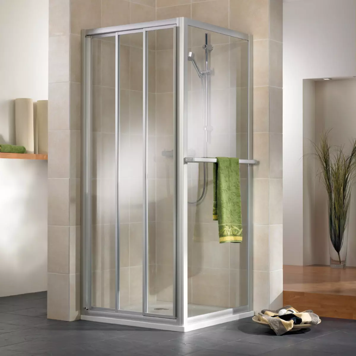 Fyrkantig duschkabin: 80x80, 90x90, 100x100 cm och andra storlekar, låga pallstugor, främre ingång, tak och annat 10320_23