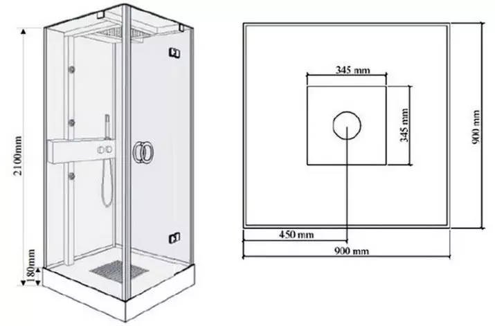 Kare duş kabinleri: 80x80, 90x90, 100x100 cm ve diğer boyutlar, düşük palet kabinleri, ön giriş, çatı ve diğer 10320_50