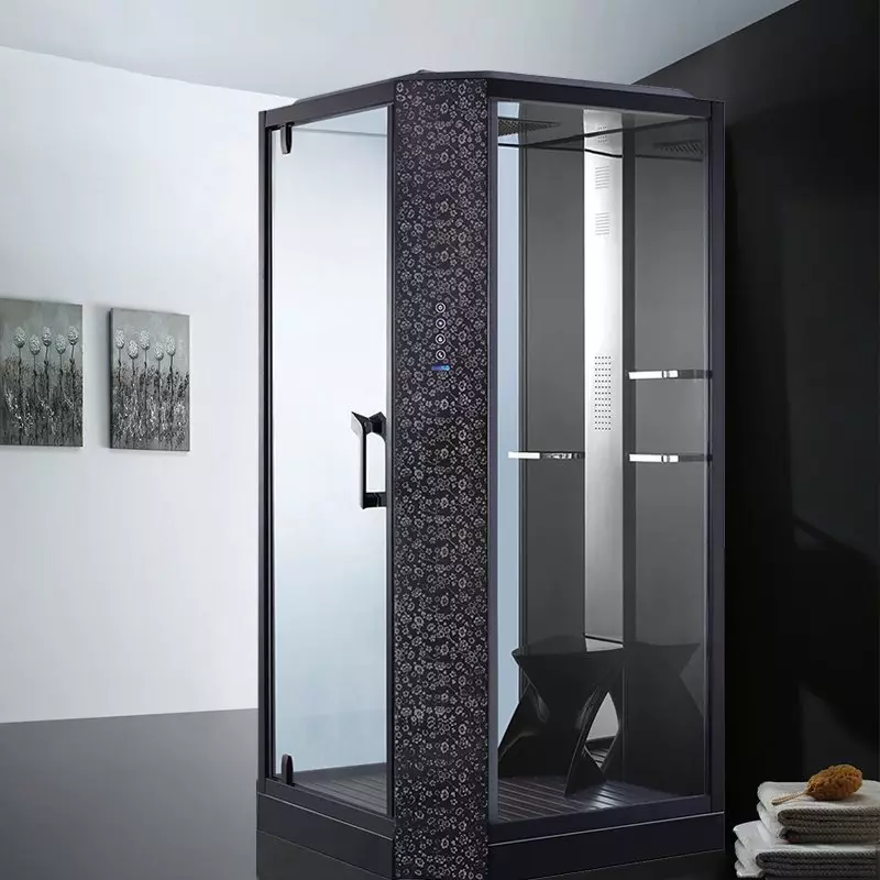 Fyrkantig duschkabin: 80x80, 90x90, 100x100 cm och andra storlekar, låga pallstugor, främre ingång, tak och annat 10320_55