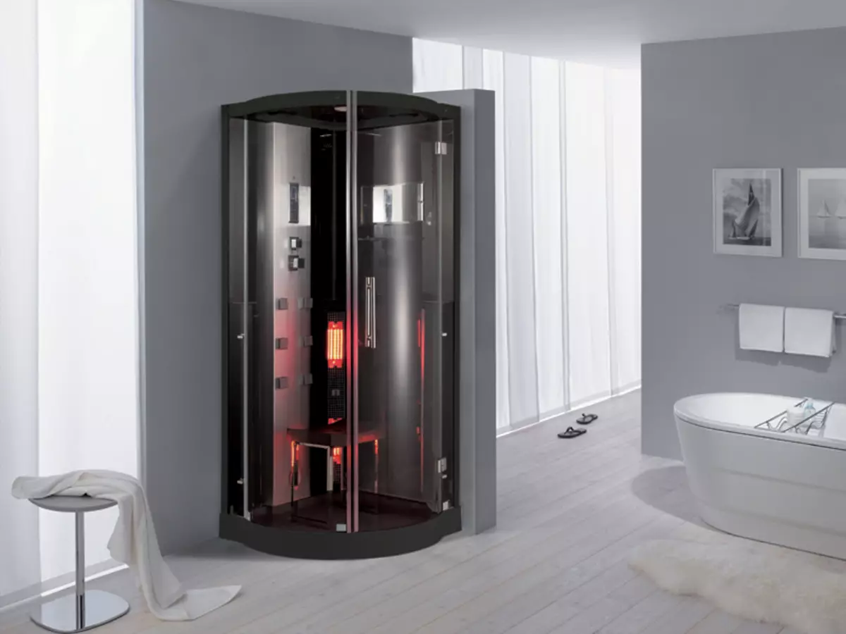 Kabin mandi dengan generator uap: model dengan mandi uap Turki dan kamar mandi, dengan sauna Hamam dan Finlandia, pilihan lain. Ulasan 10322_38
