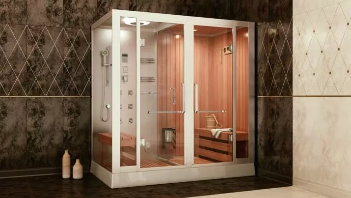 Dušo kabina su garo generatoriumi: modeliai su turkišku garų vonia ir vonios kambariu, su 