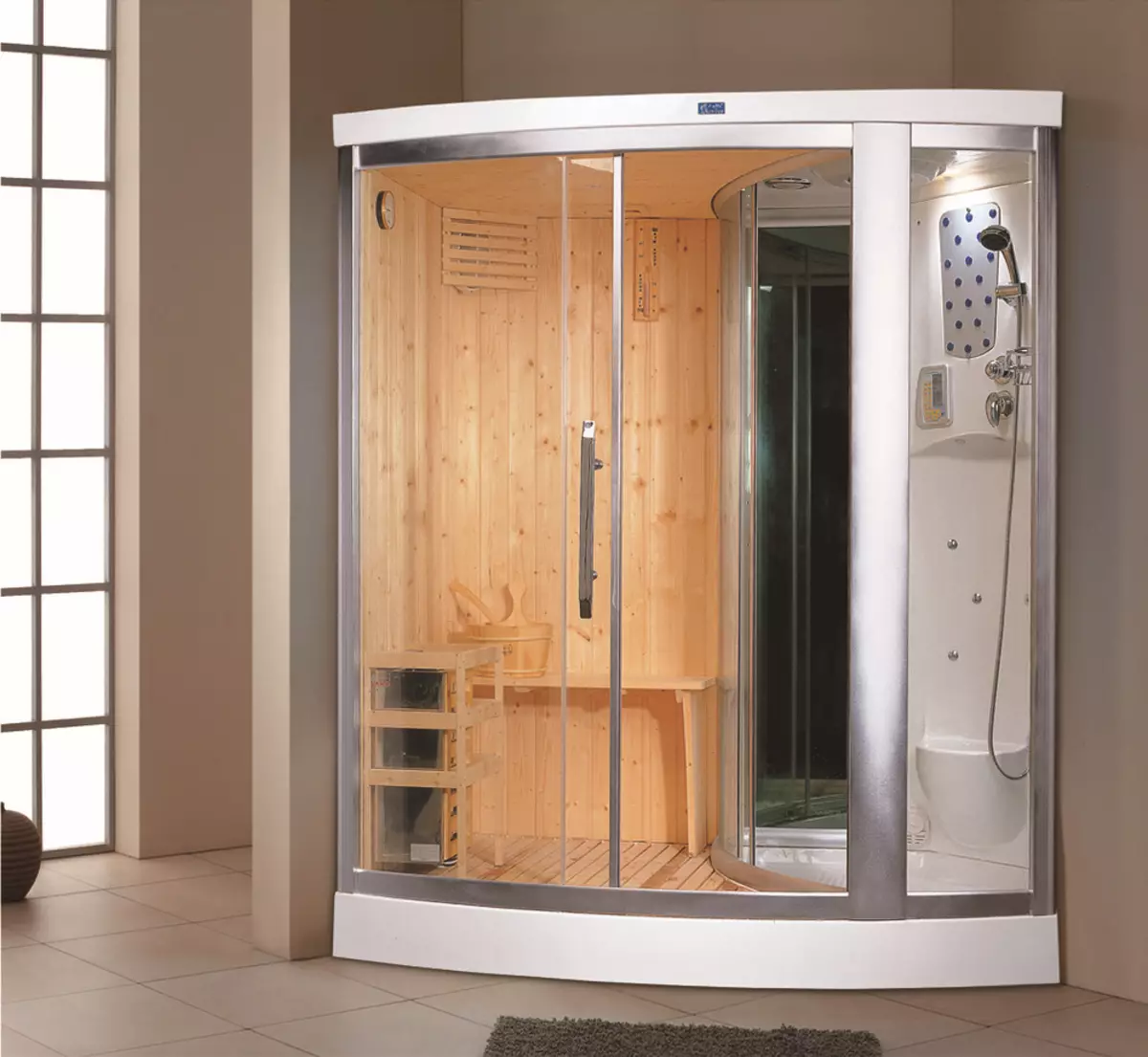 Duschkabinen mit Sauna: Modelle mit einer finnischen Paril für Apartments und mit einer Infrarot-Sauna im Bad, andere 10323_14