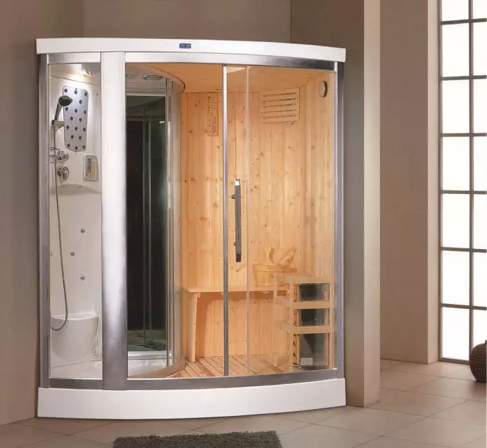 Shower Babige ne Sauna: Models neine Finnish Paril yeparara uye ine infrared sauna mu yekugezera, vamwe 10323_18