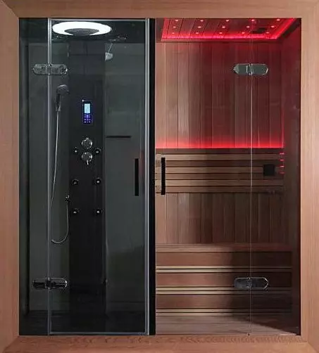 Shower Babige ne Sauna: Models neine Finnish Paril yeparara uye ine infrared sauna mu yekugezera, vamwe 10323_19