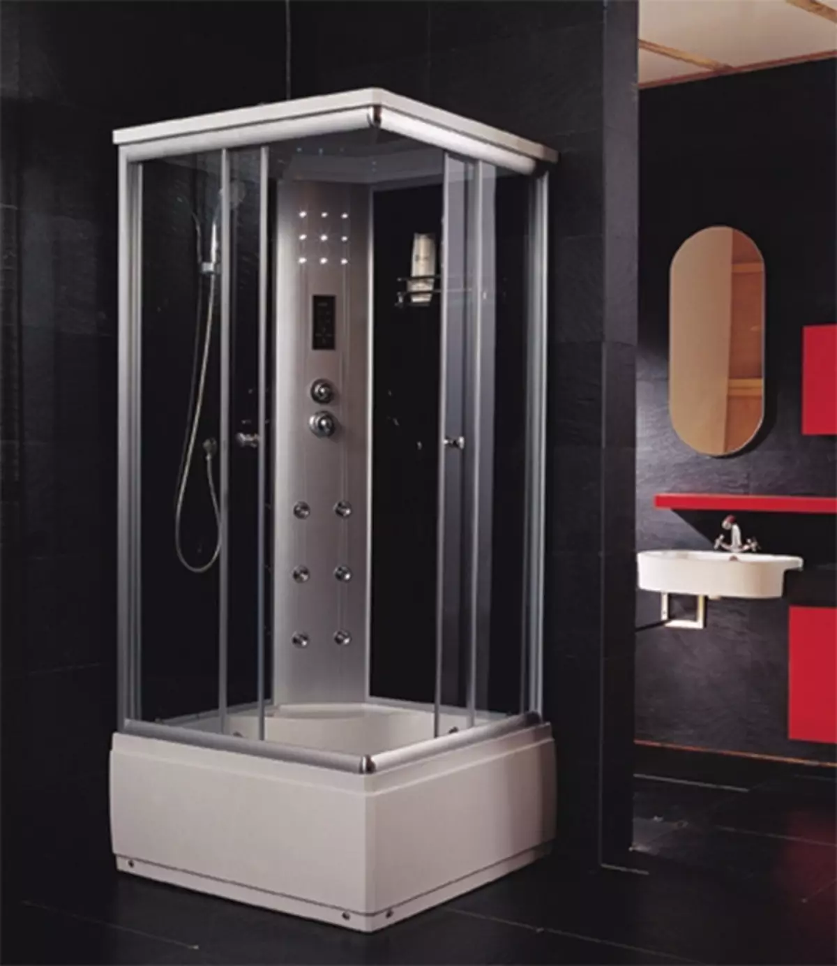 בקתות מקלחת מלבניות: מידות 70x100 ו 110x80, 120x80 ו 120x90, 70x90 ו מודלים אחרים, צרים ו רחבים עם המזרן 10326_31