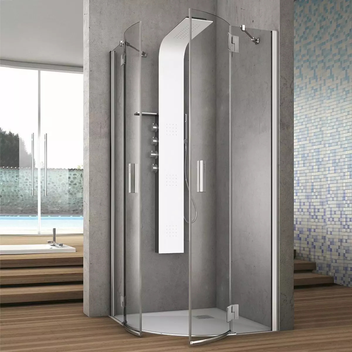 Cabines de douche avec porte battante: modèles carrés 80x80, 90x90 et 100x100 cm, cabines de douche rectangulaire et pentagonales avec une porte battante 10330_46