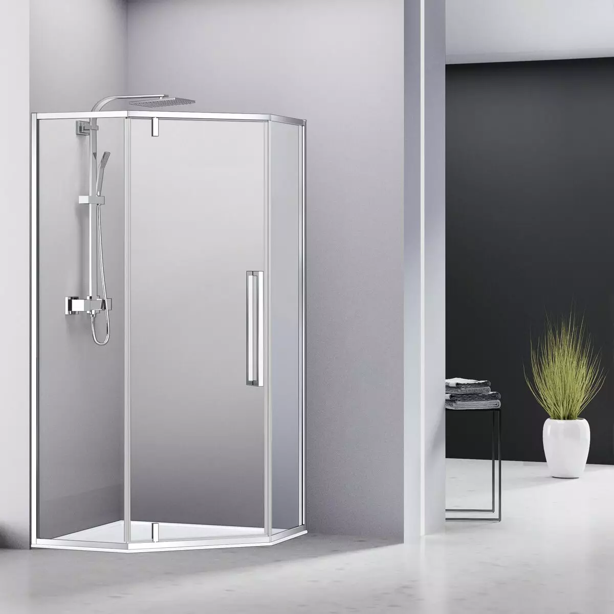 Cabine de duș cu ușa swing: modele pătrate 80x80, 90x90 și 100x100 cm, cabine de duș dreptunghiulare și pentagonale cu o ușă de leagăn 10330_47