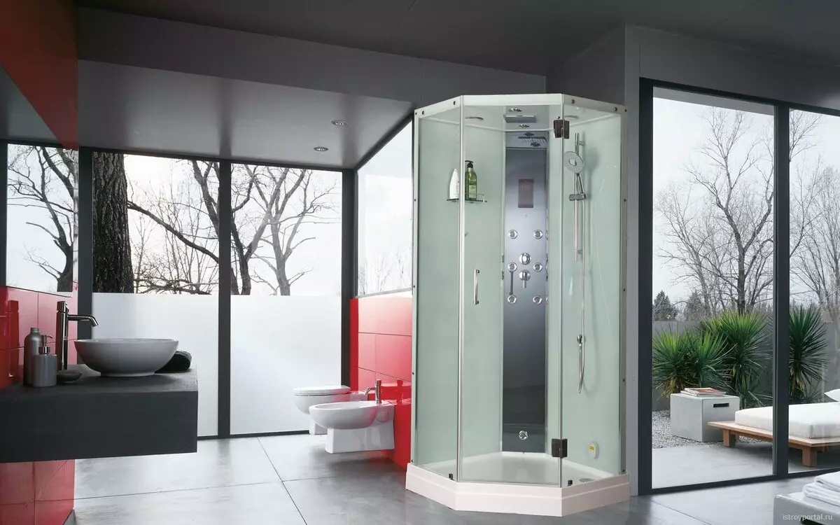 Glass shower cabins (87 mga larawan): Mga uri ng salamin. Mga modelo na may papag, angular at parisukat na 90x90 cm na may mga pader ng salamin, iba pa 10333_4