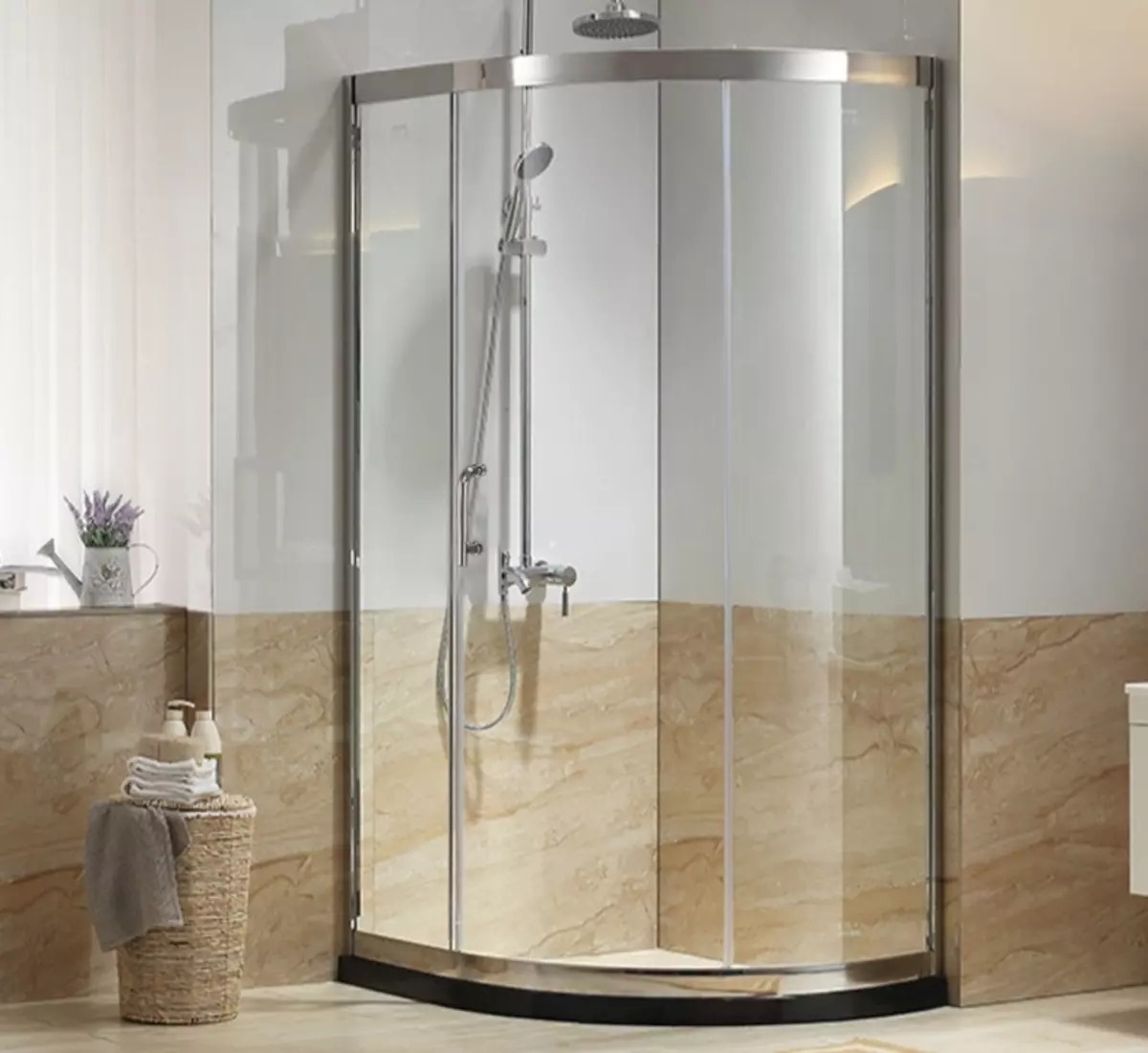 玻璃淋浴舱（87张照片）：玻璃类型。带托盘，角度和方形90x90厘米的型号，玻璃墙，其他 10333_45