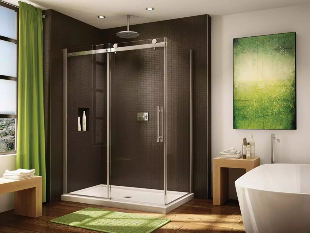 Cabines de douche en verre (87 photos): types de verre. Modèles avec palette, angulaires et carrés 90x90 cm avec des murs en verre, autres 10333_51