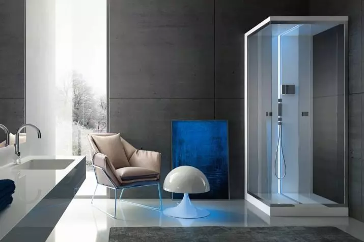Cabines de douche en verre (87 photos): types de verre. Modèles avec palette, angulaires et carrés 90x90 cm avec des murs en verre, autres 10333_74