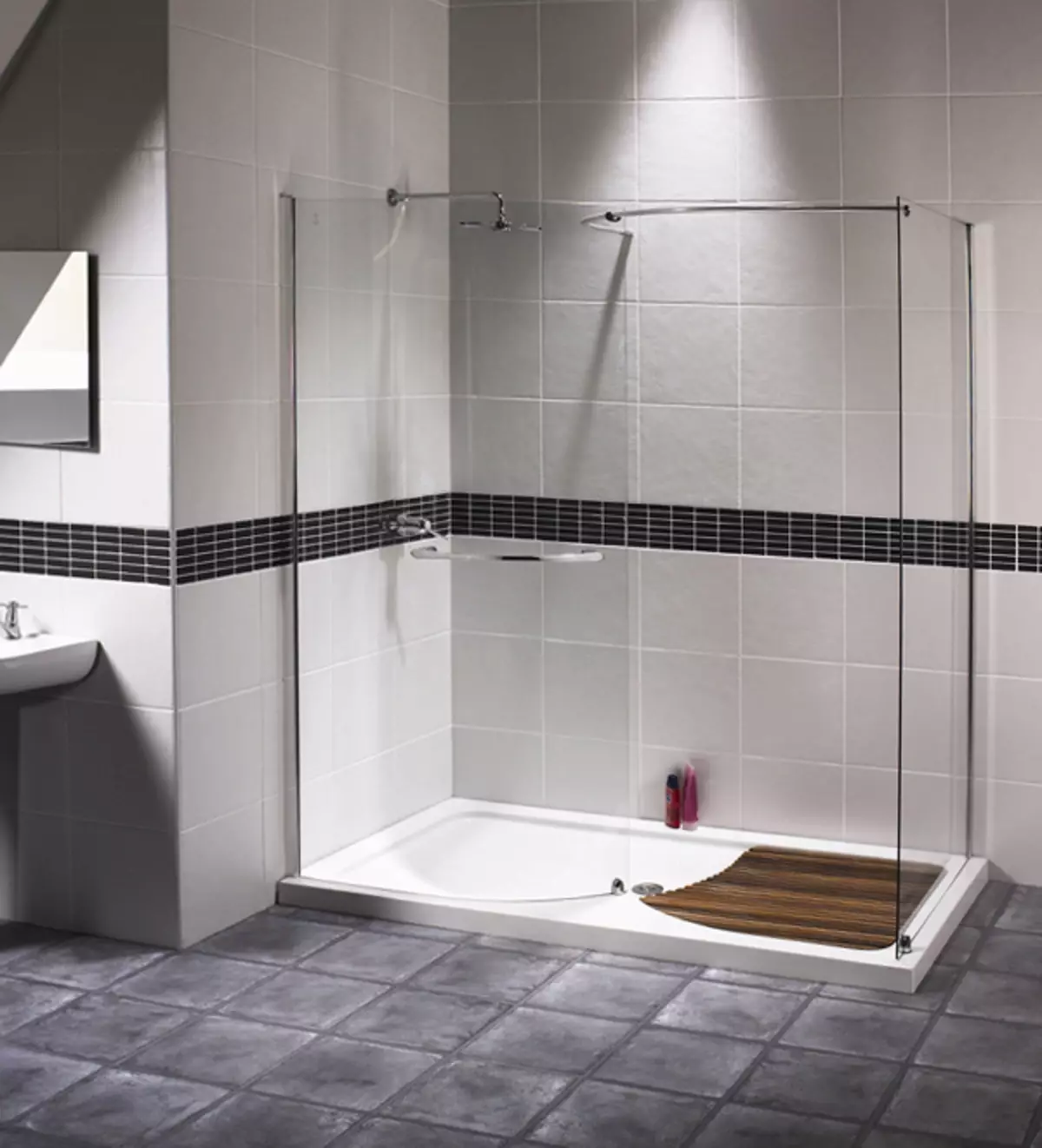 Cabinas abiertas de ducha: sin techo y paleta baja de 90x90 cm, modelos angulares, tamaños 100x100 y 120x80 cm, otros modelos para el baño 10334_10