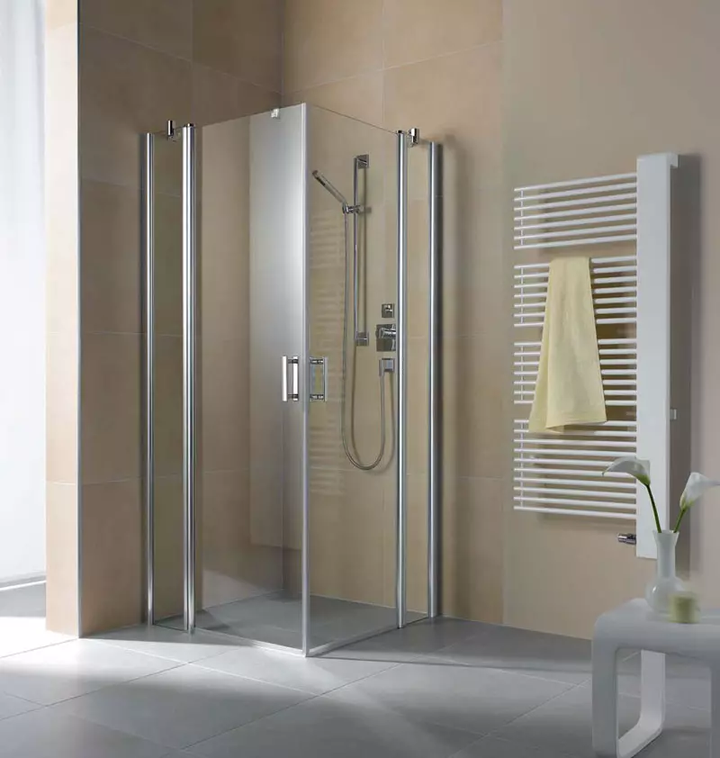 Cabinas abiertas de ducha: sin techo y paleta baja de 90x90 cm, modelos angulares, tamaños 100x100 y 120x80 cm, otros modelos para el baño 10334_29