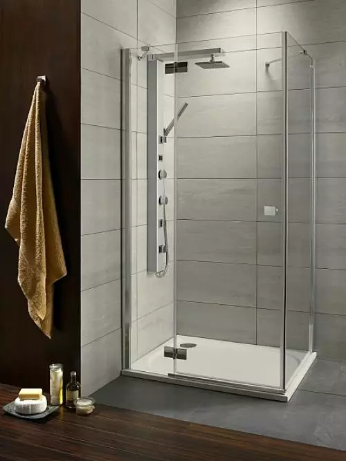 Cabinas abiertas de ducha: sin techo y paleta baja de 90x90 cm, modelos angulares, tamaños 100x100 y 120x80 cm, otros modelos para el baño 10334_33