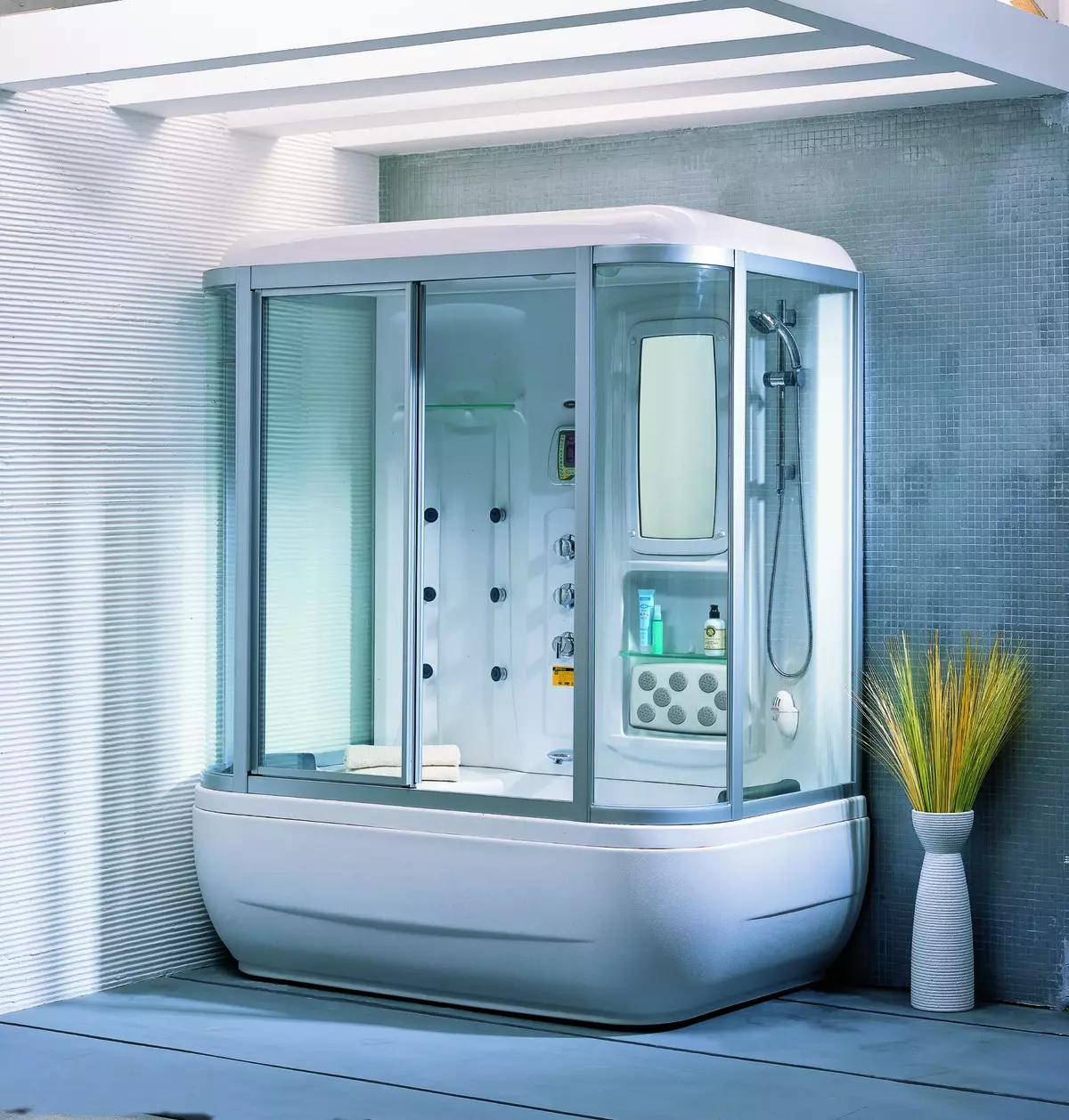 בקתות מקלחת appollo: בקתות קומה עם אמבטיה ודגמים אחרים. היתרונות והחסרונות שלהם. איך לבחור בקתה? 10338_2