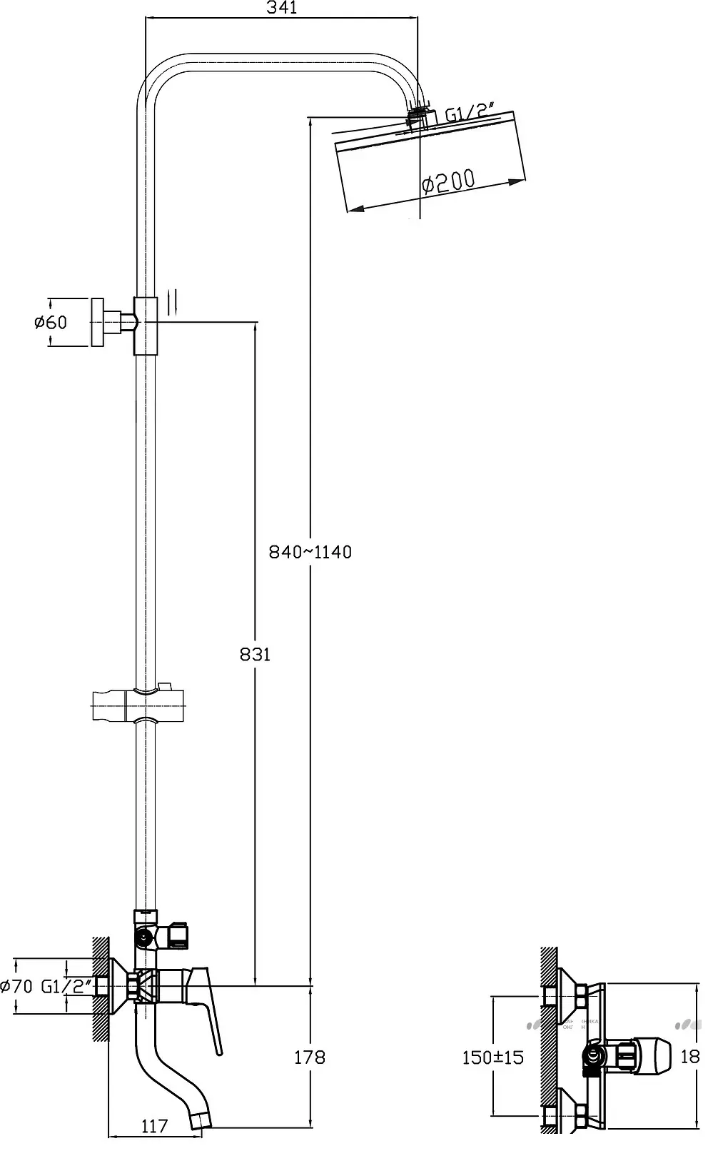 Sprchový nosič s pravopisom: Kúpeľový systém s hornou sprchou, panelom s dlhým a otočným krúteným, výber headsetu 10377_15