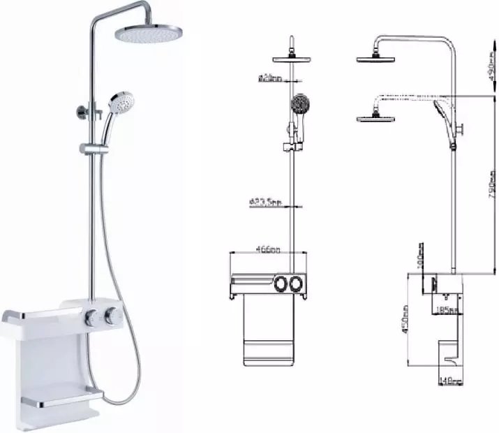 Duschställ med stavning: badsystem med toppdusch, panel med lång och svängd vridd, val av headset 10377_20