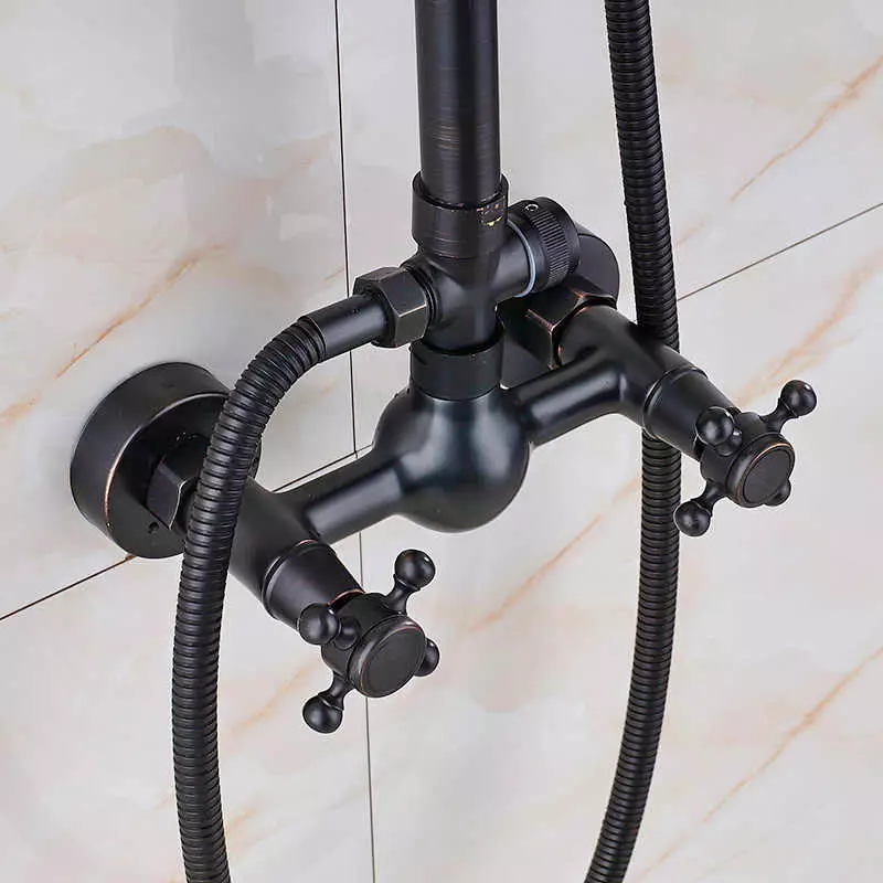 Faucets dushi i zi: Modele për miksers banjo me sipërfaqe matte dhe opsione të tjera të zeza 10381_14