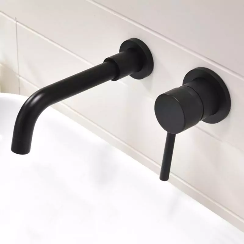 Faucets dushi i zi: Modele për miksers banjo me sipërfaqe matte dhe opsione të tjera të zeza 10381_16