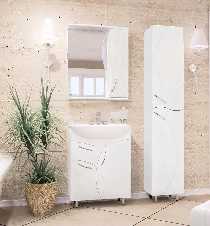 Kabinet di bilik mandi (96 foto): Model terbina dalam dan almari, model plastik dan plasterboard. Apakah ketinggian untuk menggantung loker ke atas sinki? 10388_62