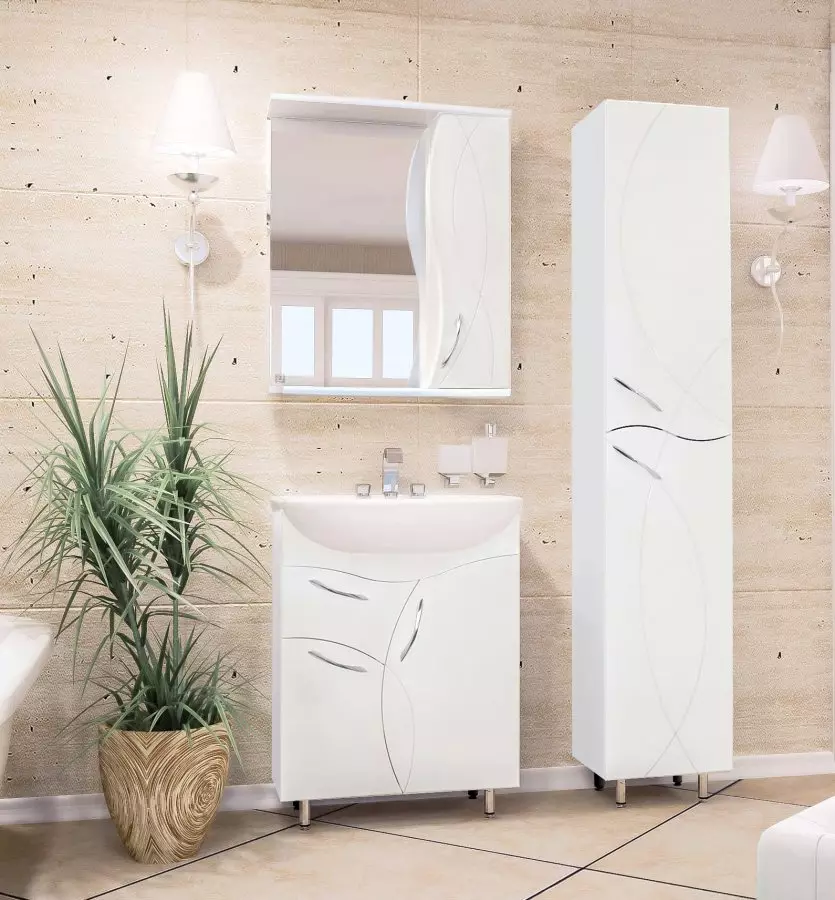 Kabinetti fil-kamra tal-banju (96 ritratt): built-in u gwardarobbi, mudelli tal-plastik u tal-plasterboards. X'inhu l-għoli biex hang-locker fuq il-sink? 10388_62