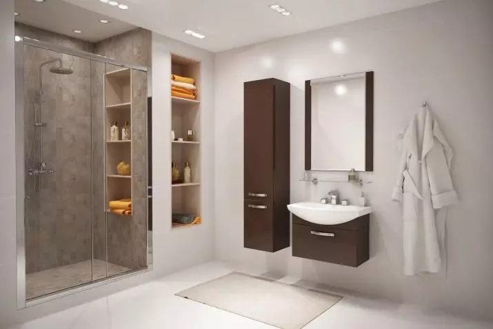 Kabinet di bilik mandi (96 foto): Model terbina dalam dan almari, model plastik dan plasterboard. Apakah ketinggian untuk menggantung loker ke atas sinki? 10388_92