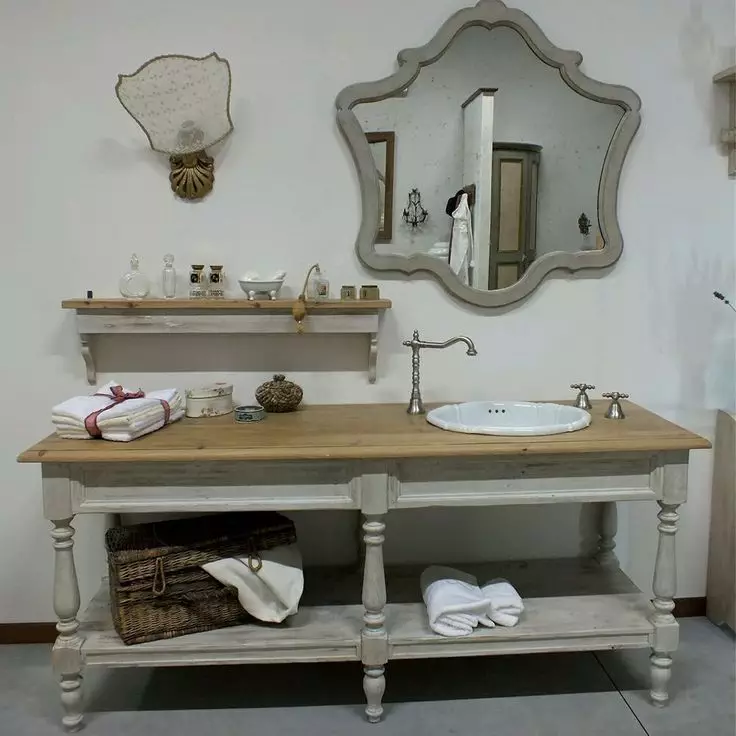 Tabletop v kúpeľni pod umývadlom (67 fotografií): z dlaždíc a mozaikových, akrylových a vlhkosti odolných voči dlaždice a ďalšie možnosti. Optimálna výška tabuľky pod umývadlom 10393_42