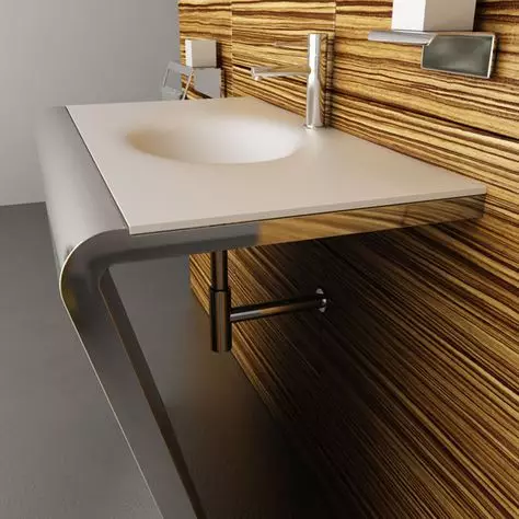 Tabletop v kúpeľni pod umývadlom (67 fotografií): z dlaždíc a mozaikových, akrylových a vlhkosti odolných voči dlaždice a ďalšie možnosti. Optimálna výška tabuľky pod umývadlom 10393_45