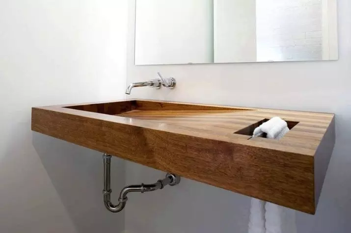 Tabletop v kúpeľni pod umývadlom (67 fotografií): z dlaždíc a mozaikových, akrylových a vlhkosti odolných voči dlaždice a ďalšie možnosti. Optimálna výška tabuľky pod umývadlom 10393_62
