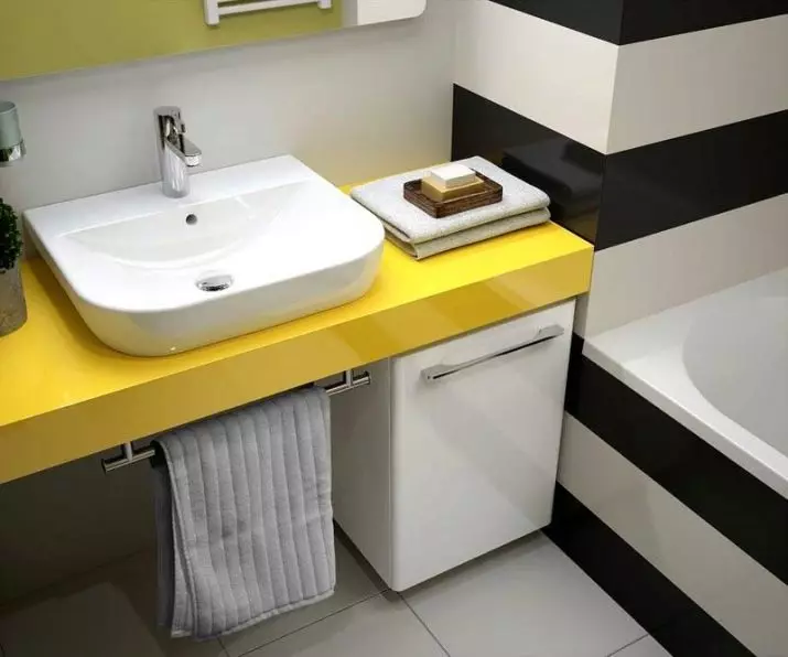 Tabletop v kúpeľni pod umývadlom (67 fotografií): z dlaždíc a mozaikových, akrylových a vlhkosti odolných voči dlaždice a ďalšie možnosti. Optimálna výška tabuľky pod umývadlom 10393_64