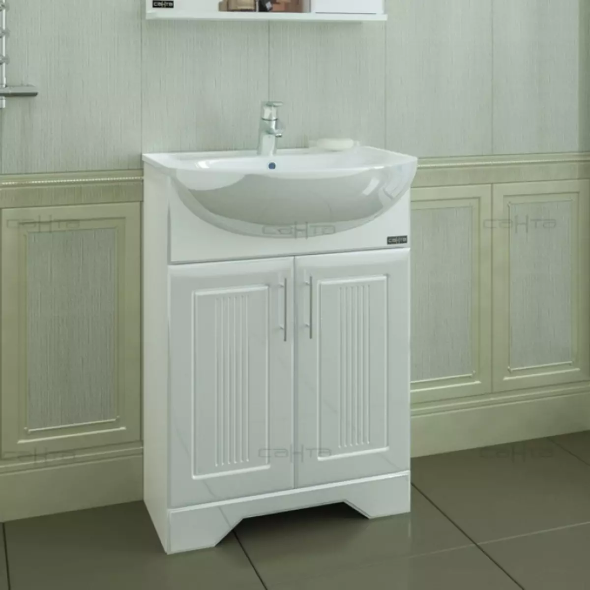 Jedhing ruangan ruangan: nganggo sink lan tanpa, ukuran 50-60 cm lan 70-80 cm, 90-80 cm, 90-100 cm lan ukuran kamar mandi liyane 10396_6