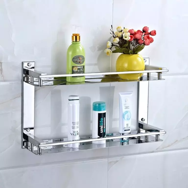 Stainless steel shelves for the bathroom: corner stainless steel, wall, suction cups and others. How to choose? 10404_14