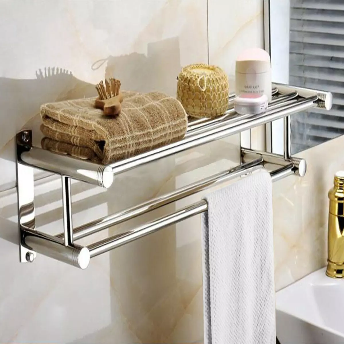 Stainless steel shelves for the bathroom: corner stainless steel, wall, suction cups and others. How to choose? 10404_20