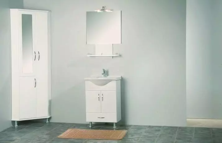 Mga kaso ng sulok sa banyo: Pangkalahatang-ideya ng sahig at nakalakip na cabinet, 30 cm ang laki at 40 cm 10406_10