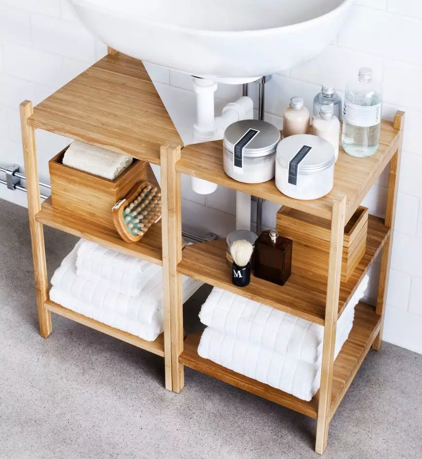 Дървен рафт за баня на: монтирани дървени рафтове в банята, ъгъла и мивката, другите опции 10407_19