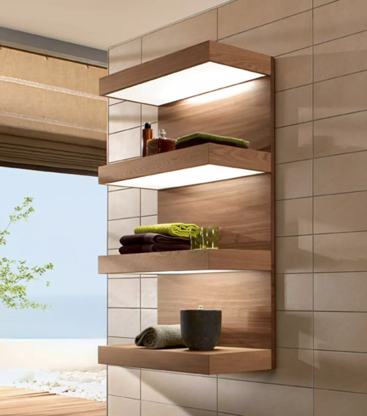 قفسه چوبی برای حمام: قفسه های چوبی نصب شده در حمام، گوشه و سینک، گزینه های دیگر 10407_20