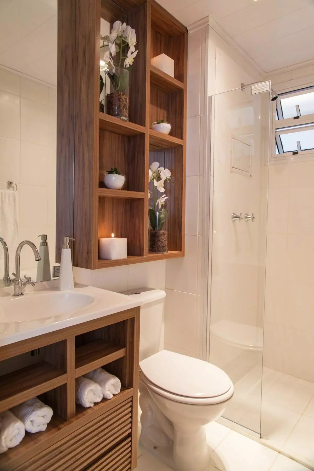 ชั้นวางของไม้สำหรับห้องน้ำ: ชั้นวางไม้ติดตั้งในห้องน้ำมุมและอ่างล้างจานตัวเลือกอื่น ๆ 10407_5
