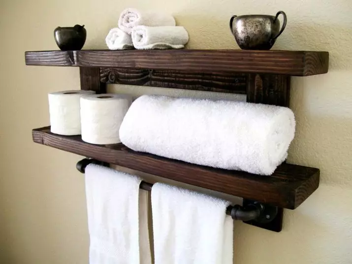 قفسه چوبی برای حمام: قفسه های چوبی نصب شده در حمام، گوشه و سینک، گزینه های دیگر 10407_6