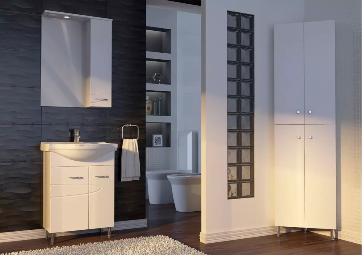 Kabinet lantai ing kamar mandi (67 foto): dada gedhe laci lan lemari cilik, review perabotan saka Ikea 10412_18
