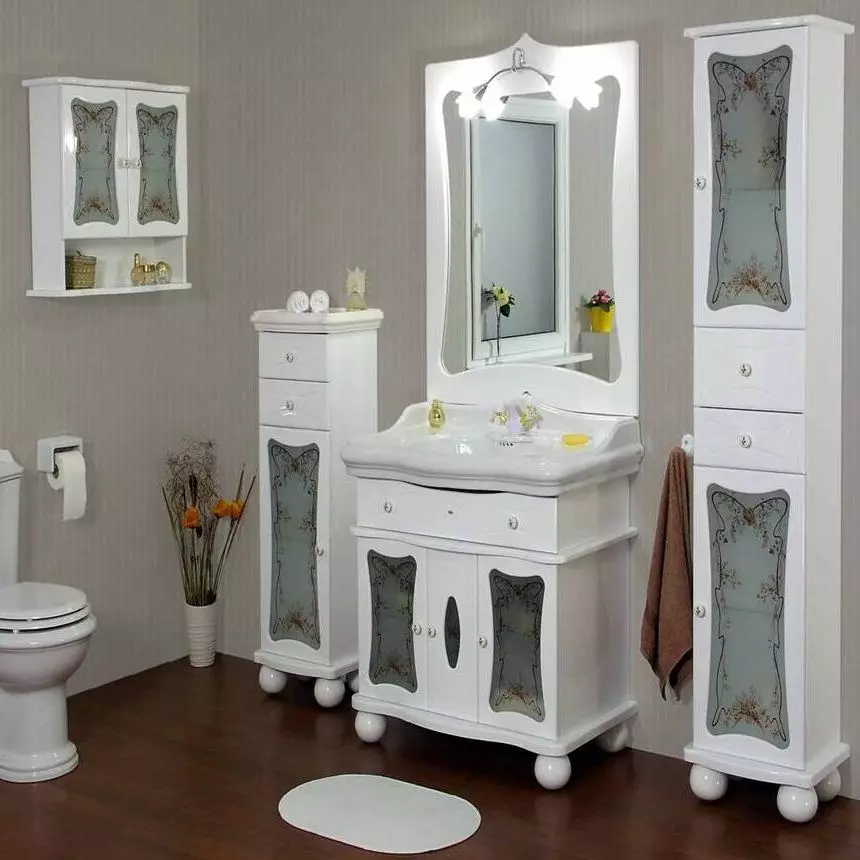 Kabinet lantai di bilik mandi (67 foto): Dada besar laci dan loker kecil, ulasan perabot dari IKEA 10412_56