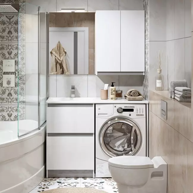 Perilica rublja u kupaonici (101 fotografije): Interijer Design značajke interijera kupaonice s perilicom rublja u modernim i drugim stilovima 10413_18