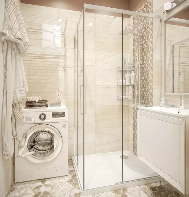 बाथरूममध्ये वॉशिंग मशीन (101 फोटो): आधुनिक आणि इतर शैलींमध्ये वॉशिंग मशीनसह बाथरूमच्या आतील भागात इंटीरियर डिझाइन वैशिष्ट्ये 10413_19