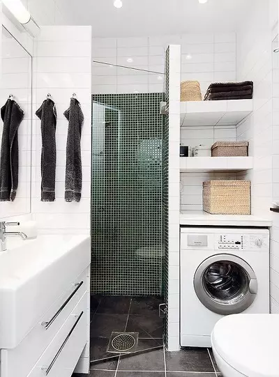 Máquina de lavar roupa no banheiro (101 fotos): Recursos de design de interiores do interior do banheiro com uma máquina de lavar roupa em modernos e outros estilos 10413_43