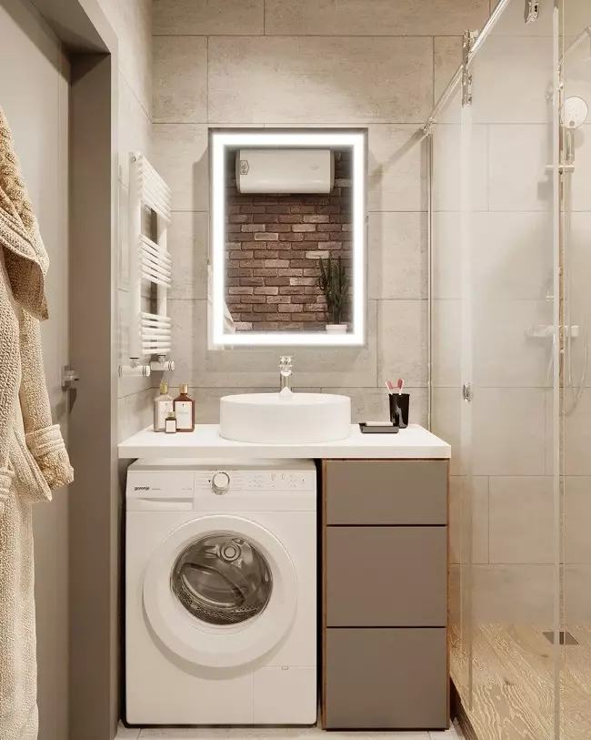 Mesin cuci di kamar mandi (101 poto): fitur desain interior tina interior tina kamar mandi sareng mesin cuci dina gaya modern sareng gaya sanés 10413_64