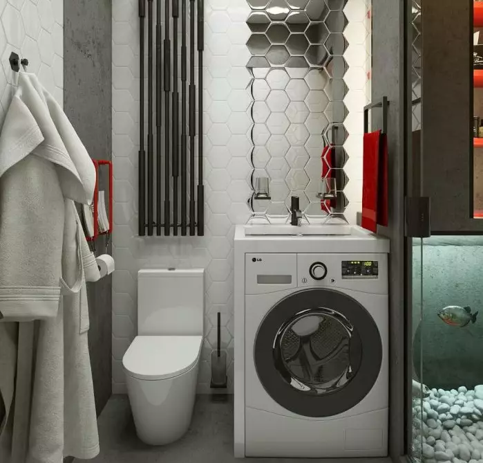 מכונת כביסה בחדר האמבטיה (101 תמונות): עיצוב פנים תכונות של פנים חדר האמבטיה עם מכונת כביסה בסגנונות מודרניים אחרים 10413_78