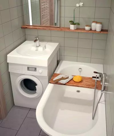 बाथरूममध्ये वॉशिंग मशीन (101 फोटो): आधुनिक आणि इतर शैलींमध्ये वॉशिंग मशीनसह बाथरूमच्या आतील भागात इंटीरियर डिझाइन वैशिष्ट्ये 10413_9
